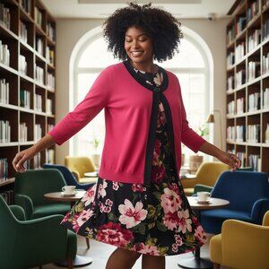 Karen Kane Floral Sleeveless Swing Dress Plus Size 2X